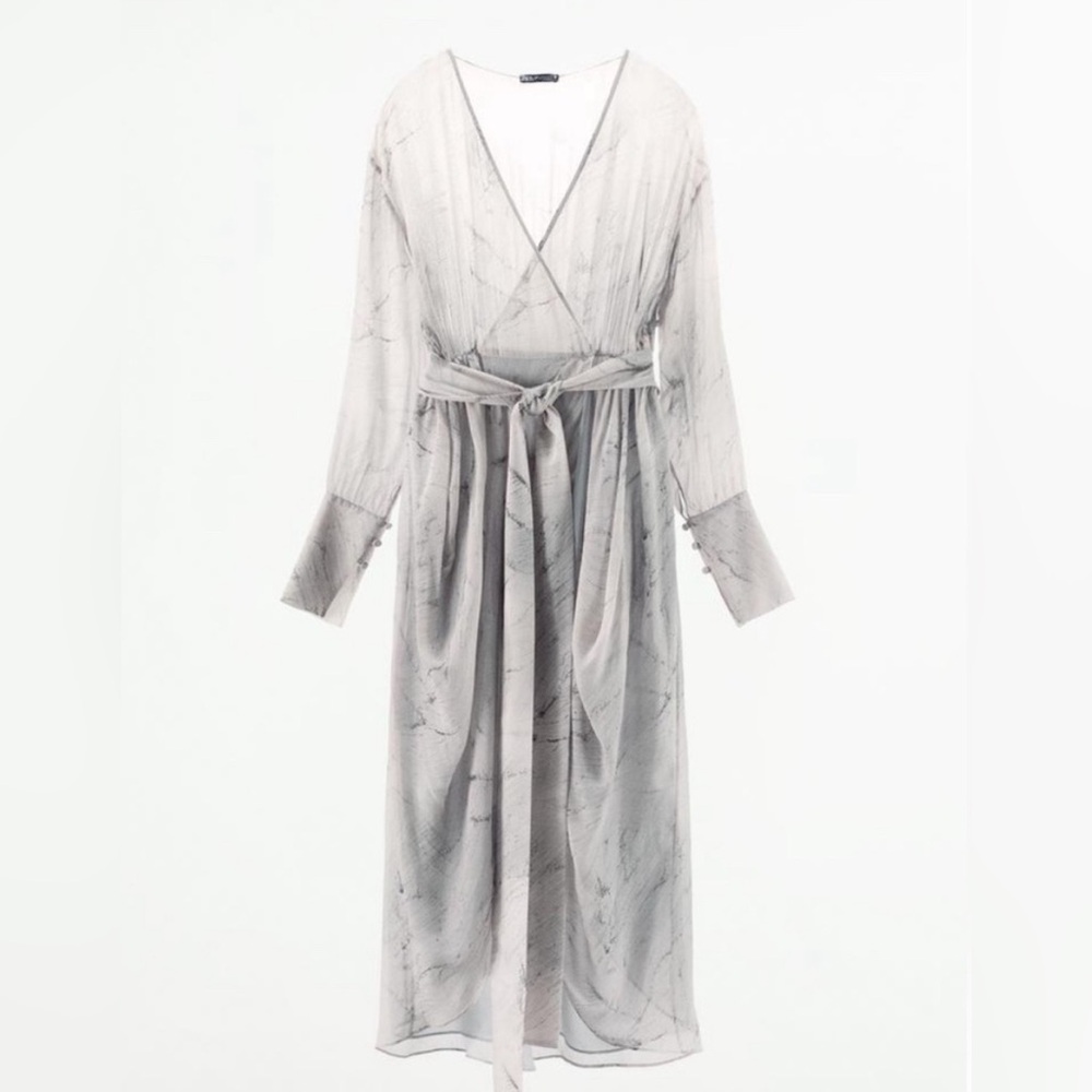 Zara Elegant Gray Marble Wrap Dress